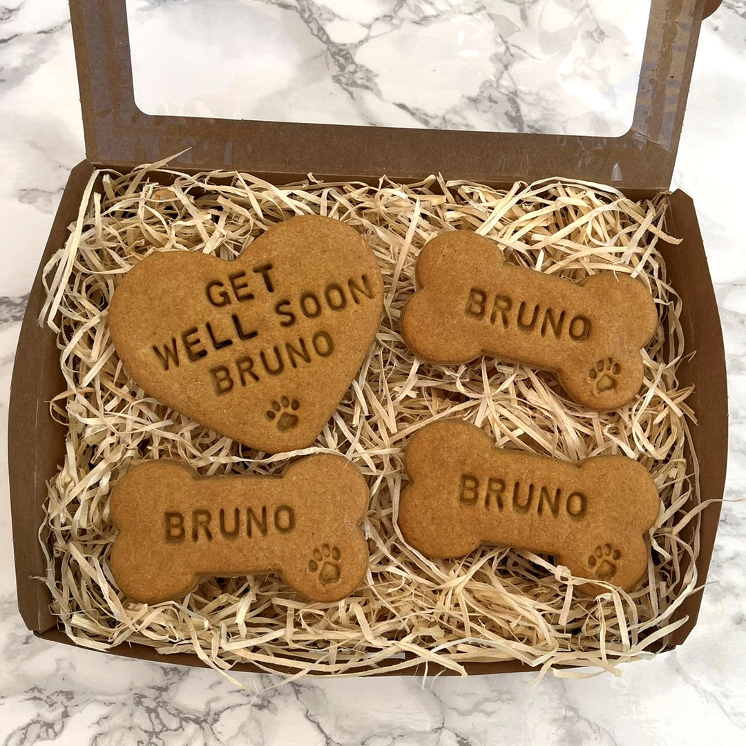 "Get Well Soon" Personalised Dog Biscuits Gift Set