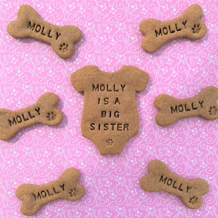New Baby Annoucement - Personalised Dog Biscuits Gift