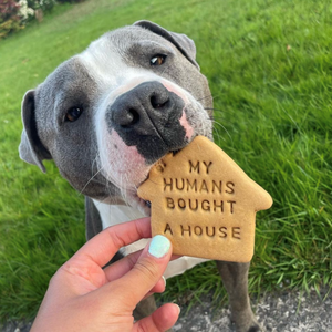 "My Humans Bought a House" Personalised Dog Biscuits Gift Set