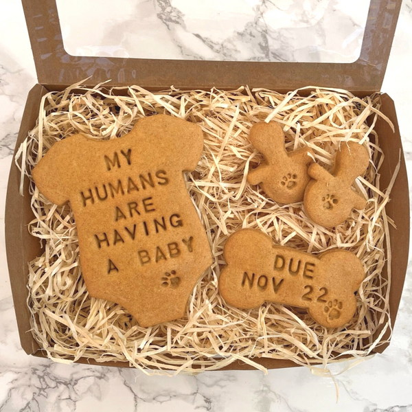 "My Humans Are Having A Baby" Personalised Dog Biscuits Gift Set